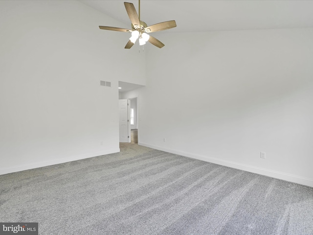 1026 Indian Dr, Auburn, PA 17922 - carpeted spare room featuring ceiling fan, baseboards, and high vaulted ceiling