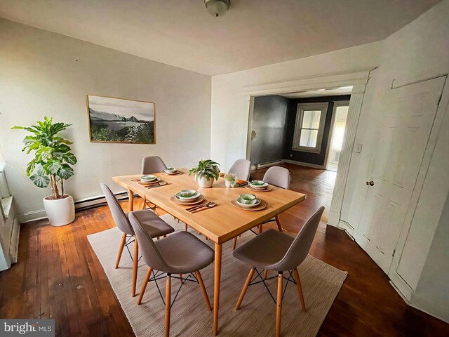 6065 Chester Ave, Philadelphia, PA 19142 - dining space featuring hardwood / wood-style flooring, a baseboard radiator, and baseboards