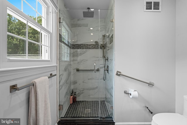 8017 Lake Pleasant Dr, Springfield, VA 22153 - full bath featuring toilet, a marble finish shower, and plenty of natural light