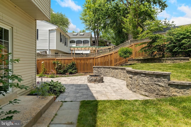 8017 Lake Pleasant Dr, Springfield, VA 22153 - view of yard with a fire pit and a patio area