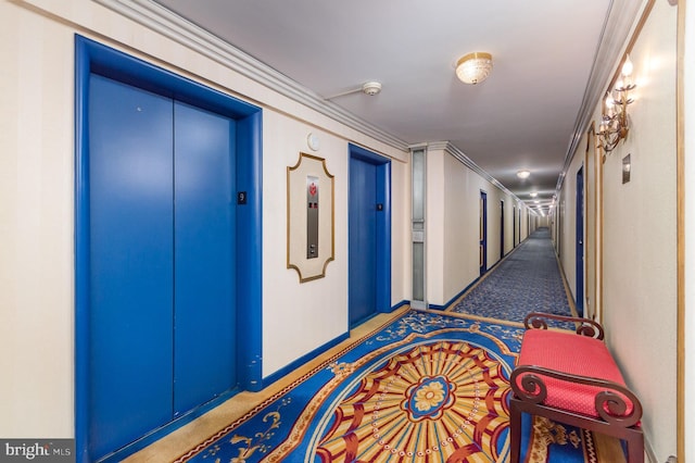 4201 Cathedral Ave NW Unit 910W, Washington, DC 20016 - corridor featuring carpet floors, elevator, and ornamental molding