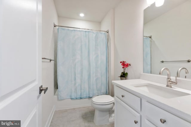 24360 Caldwell Cir, Lewes, DE 19958 - bathroom featuring vanity, toilet, shower / bathtub combination with curtain, tile patterned floors, and recessed lighting