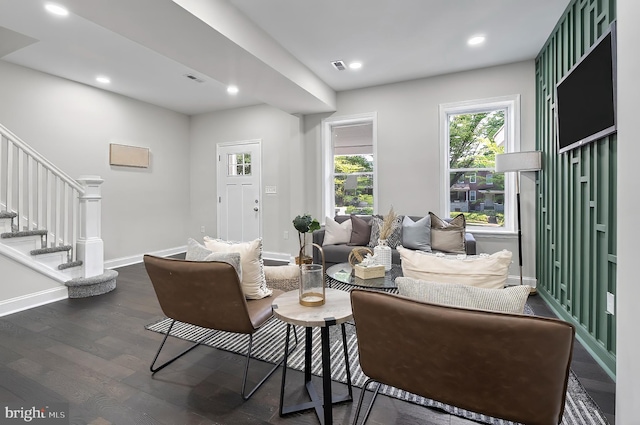 3121 Gwynns Falls Pkwy, Baltimore, MD 21216 - living area with plenty of natural light, stairs, baseboards, and recessed lighting