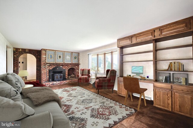 3314 Skyview Dr, Glenville, PA 17329 - living room with arched walkways, an office area, and dark wood finished floors