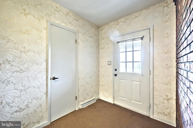 3314 Skyview Dr, Glenville, PA 17329 - doorway to outside with dark carpet, wallpapered walls, and baseboards