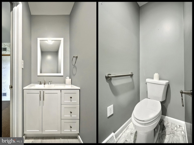 3314 Skyview Dr, Glenville, PA 17329 - bathroom with marble look tile flooring, baseboards, toilet, and vanity