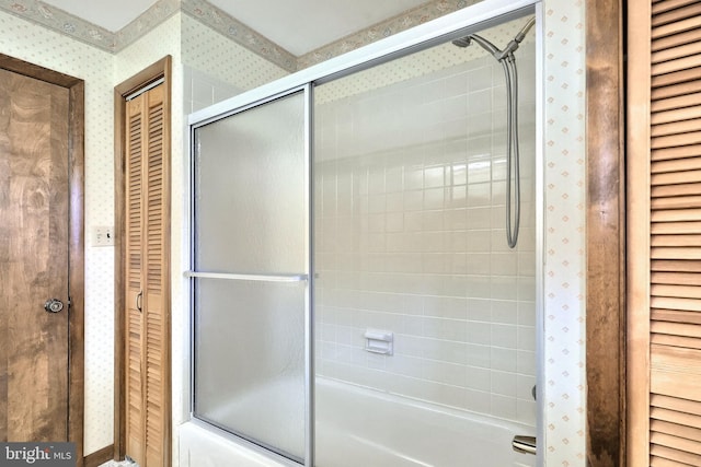 3314 Skyview Dr, Glenville, PA 17329 - bathroom with a closet, wallpapered walls, and bath / shower combo with glass door