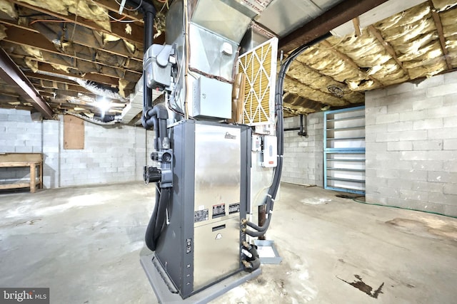 3314 Skyview Dr, Glenville, PA 17329 - unfinished basement featuring heating unit and concrete block wall