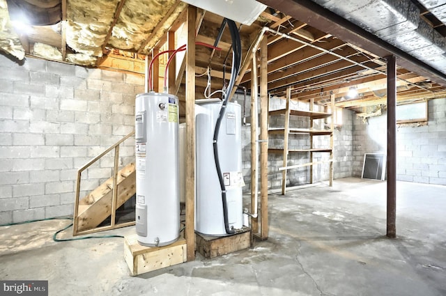 3314 Skyview Dr, Glenville, PA 17329 - unfinished basement featuring electric water heater, water heater, and stairway