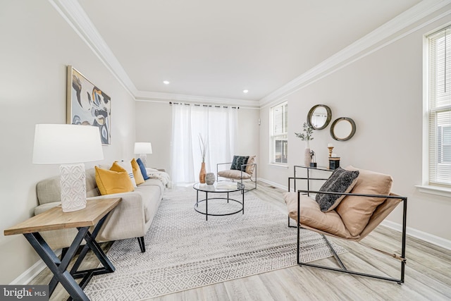 9563 Jefferson St, Manassas, VA 20110 - living room featuring ornamental molding, wood finished floors, baseboards, plenty of natural light, and recessed lighting