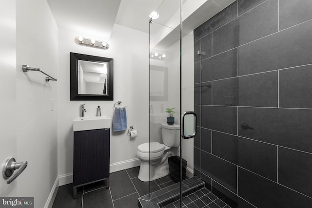 1204 S 12th St Unit O, Philadelphia, PA 19147 - full bath with vanity, a shower stall, toilet, tile patterned flooring, and baseboards