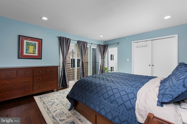 1204 S 12th St Unit O, Philadelphia, PA 19147 - bedroom with access to outside, dark wood-type flooring, recessed lighting, and a closet