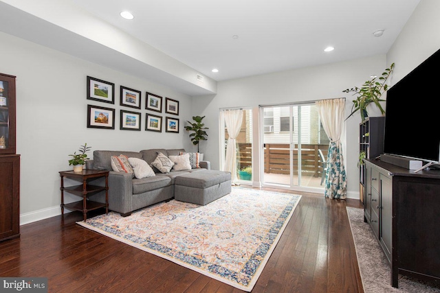 1204 S 12th St Unit O, Philadelphia, PA 19147 - living room with dark wood-style floors, baseboards, and recessed lighting