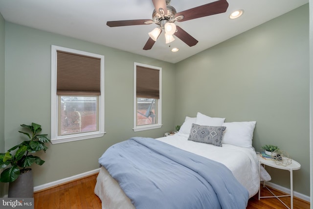 230 N Port St, Baltimore, MD 21224 - bedroom featuring baseboards, recessed lighting, wood finished floors, and a ceiling fan