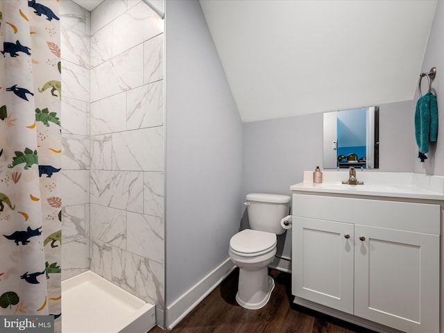 215 Naples Way, Charles Town, WV 25414 - full bath featuring wood finished floors, vanity, a tile shower, and lofted ceiling