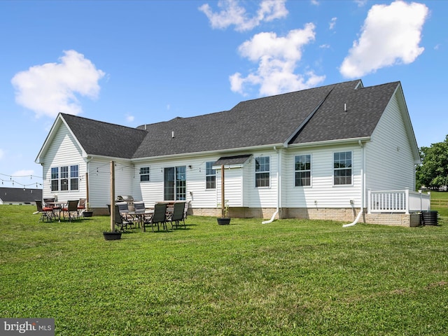 215 Naples Way, Charles Town, WV 25414 - rear view of property featuring a yard, a shingled roof, and a patio
