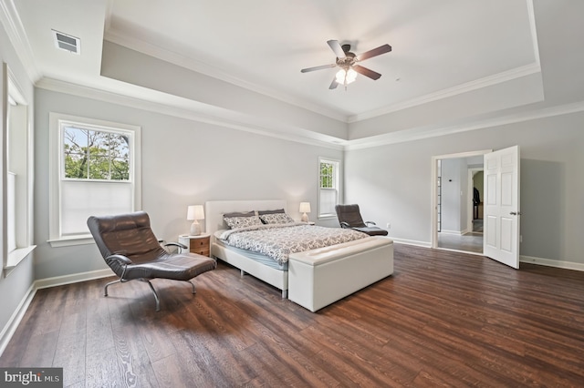 2425 Ellies Way W, Friendship, MD 21794 - bedroom featuring a tray ceiling, dark wood-type flooring, baseboards, and ornamental molding