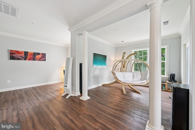 2425 Ellies Way W, Friendship, MD 21794 - interior space featuring ornate columns, wood finished floors, crown molding, and baseboards