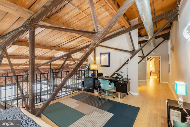 1147 N 4th St Unit 6E, Philadelphia, PA 19123 - office area featuring wooden ceiling, hardwood / wood-style flooring, and baseboards