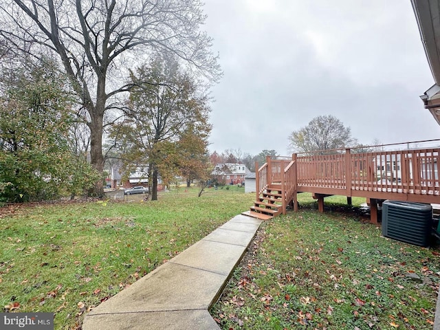 8432 Ravenswood Rd, New Carrollton, MD 20784 - view of green lawn featuring cooling unit and a deck