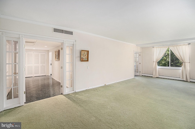 191 Presidential Blvd Unit R-204, Bala Cynwyd, PA 19004 - empty room with french doors, ornamental molding, baseboards, carpet, and baseboard heating