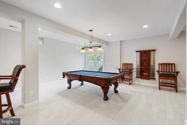 6513 Debhill Ln, Gainesville, VA 20155 - playroom featuring light carpet, recessed lighting, billiards, and baseboards