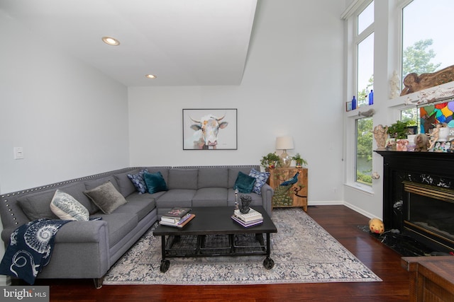 1504 Champlain Dr, Voorhees, NJ 08043 - living room with wood finished floors, recessed lighting, a high end fireplace, and baseboards