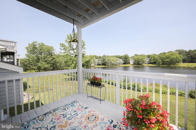 1504 Champlain Dr, Voorhees, NJ 08043 - deck with a water view, view of scattered trees, and a yard
