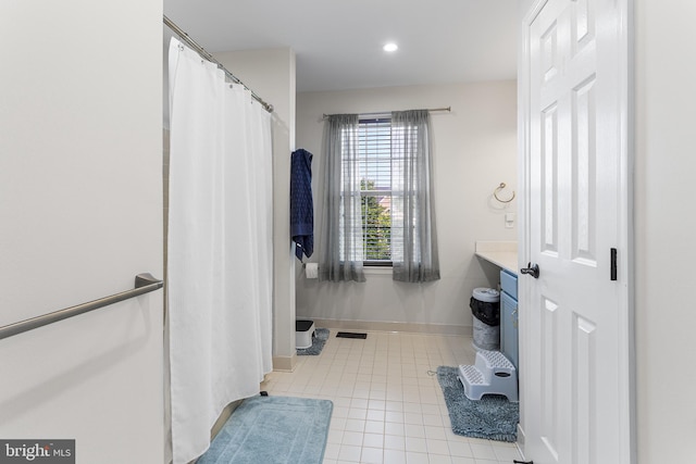 11 Bancroft Ln, Hainesport, NJ 08036 - bathroom with tile patterned flooring, baseboards, vanity, and recessed lighting