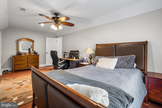 11 Bancroft Ln, Hainesport, NJ 08036 - bedroom with wood finished floors, lofted ceiling, ceiling fan, an office area, and baseboards