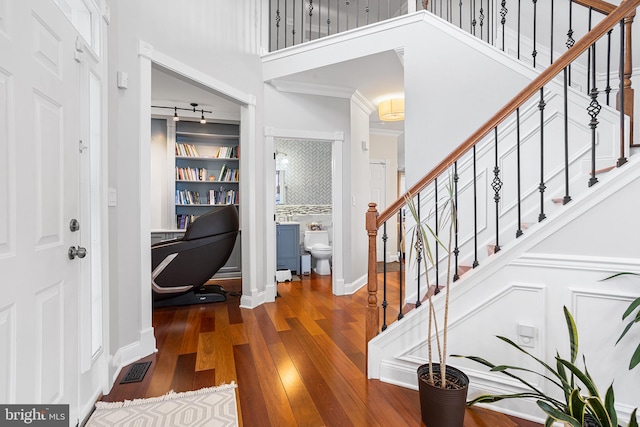 11 Bancroft Ln, Hainesport, NJ 08036 - foyer featuring wood-type flooring, stairs, a high ceiling, and baseboards