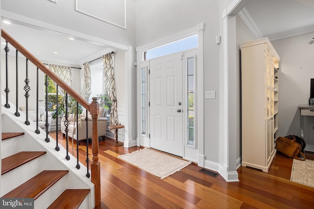 11 Bancroft Ln, Hainesport, NJ 08036 - foyer with wood-type flooring, ornamental molding, healthy amount of natural light, baseboards, and recessed lighting
