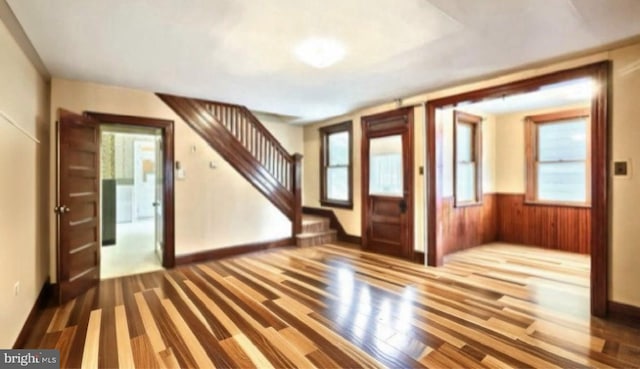 770 Baltimore St, Hanover, PA 17331 - entrance foyer with stairway, wood finished floors, a wainscoted wall, and wood walls
