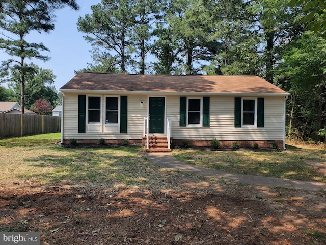 416 Pocahontas Dr, Ruther Glen, VA 22546 - view of front of home with crawl space, entry steps, and roof with shingles