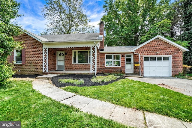 3330 E Prospect Rd, York, PA 17402 - view of front of house featuring a chimney, an attached garage, a front lawn, and brick siding