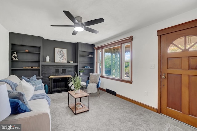3330 E Prospect Rd, York, PA 17402 - carpeted living area with healthy amount of natural light, ceiling fan, baseboards, and a brick fireplace