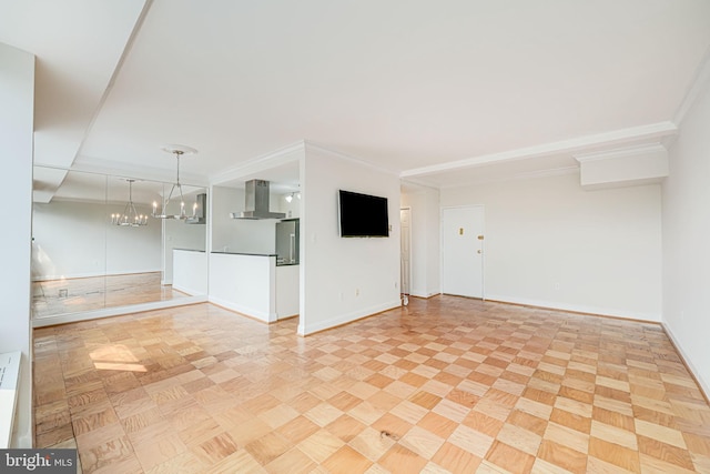 4390 Lorcom Ln Unit 810, Arlington, VA 22207 - unfurnished living room with baseboards, a chandelier, and ornamental molding