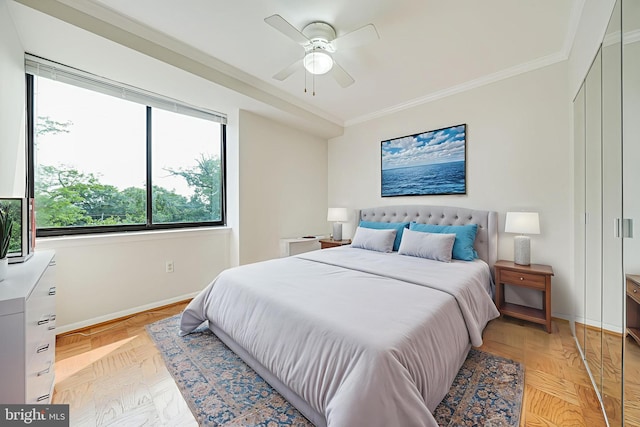 4390 Lorcom Ln Unit 810, Arlington, VA 22207 - bedroom featuring ornamental molding, baseboards, and a ceiling fan