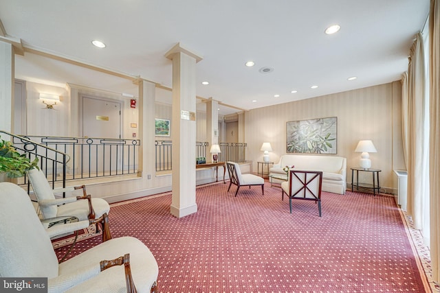 4390 Lorcom Ln Unit 810, Arlington, VA 22207 - sitting room with carpet, recessed lighting, baseboards, and decorative columns