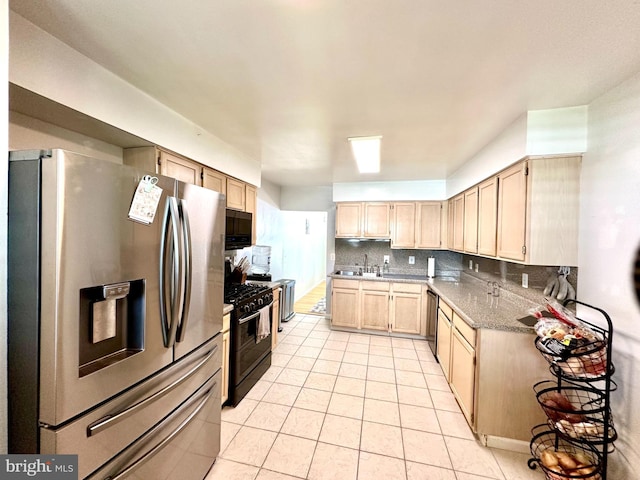 211 Franklin Ave, Berlin, NJ 08009 - kitchen featuring black appliances, light brown cabinets, tasteful backsplash, and light tile patterned floors