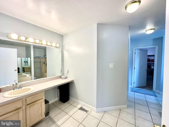 211 Franklin Ave, Berlin, NJ 08009 - bathroom featuring tile patterned floors, vanity, and a shower with shower door