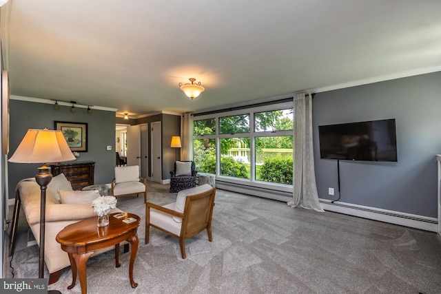 1034-1040 Twin County Rd, Honey Brook, PA 19344 - living area with ornamental molding, carpet, and baseboard heating