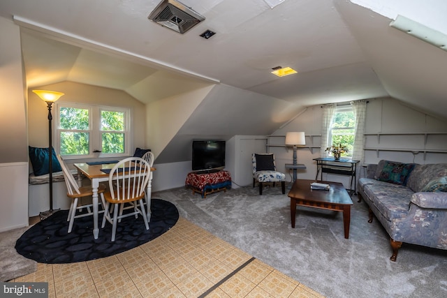 1034-1040 Twin County Rd, Honey Brook, PA 19344 - living room featuring vaulted ceiling and carpet floors