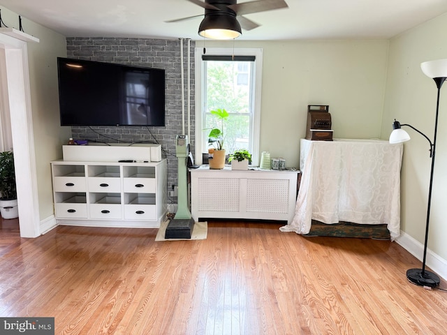 117 E Montgomery Ave, Hatboro, PA 19040 - living room with a ceiling fan, wood finished floors, radiator, and baseboards