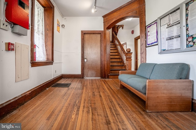 00 Devereux Rd, Glenmoore, PA 19343 - entryway featuring hardwood / wood-style floors, stairway, and rail lighting