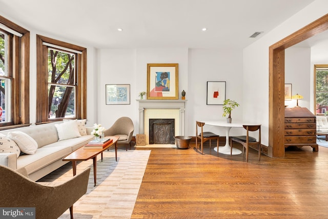 1800 Lamont St NW, Washington, DC 20010 - living area with wood finished floors, a fireplace, and recessed lighting