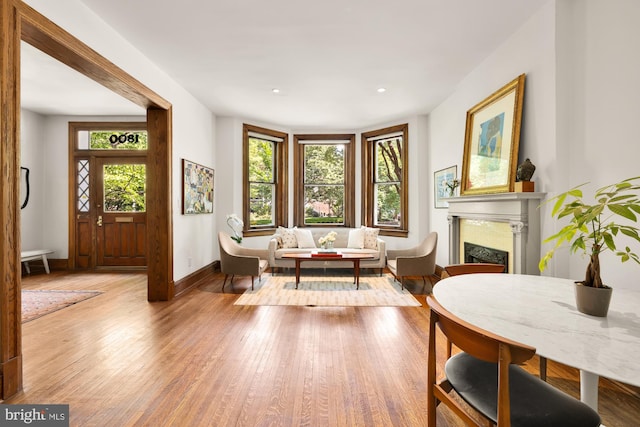 1800 Lamont St NW, Washington, DC 20010 - sitting room with a fireplace, wood finished floors, baseboards, and recessed lighting