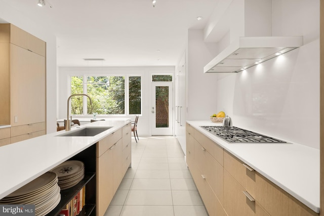 1800 Lamont St NW, Washington, DC 20010 - kitchen featuring a sink, stainless steel gas cooktop, custom exhaust hood, and light countertops
