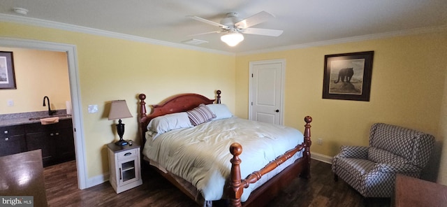 2204 Baker Mountain Dr, Yellow Spring, WV 26865 - bedroom featuring dark wood finished floors, crown molding, and a ceiling fan
