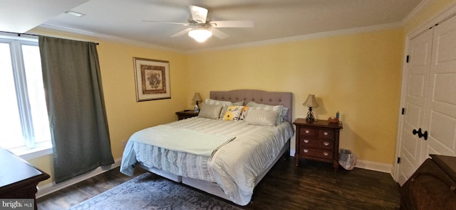 2204 Baker Mountain Dr, Yellow Spring, WV 26865 - bedroom with wood finished floors, multiple windows, crown molding, and a ceiling fan